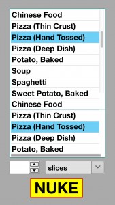 Nuke It App Food Selection Page